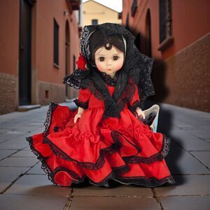 Madame Alexander Spain Doll 8” International Red Dress Black Lace Vintage 1984